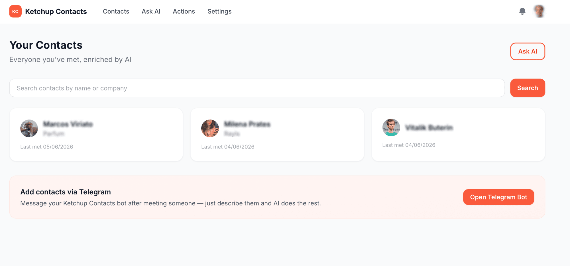 Ketchup Contacts dashboard